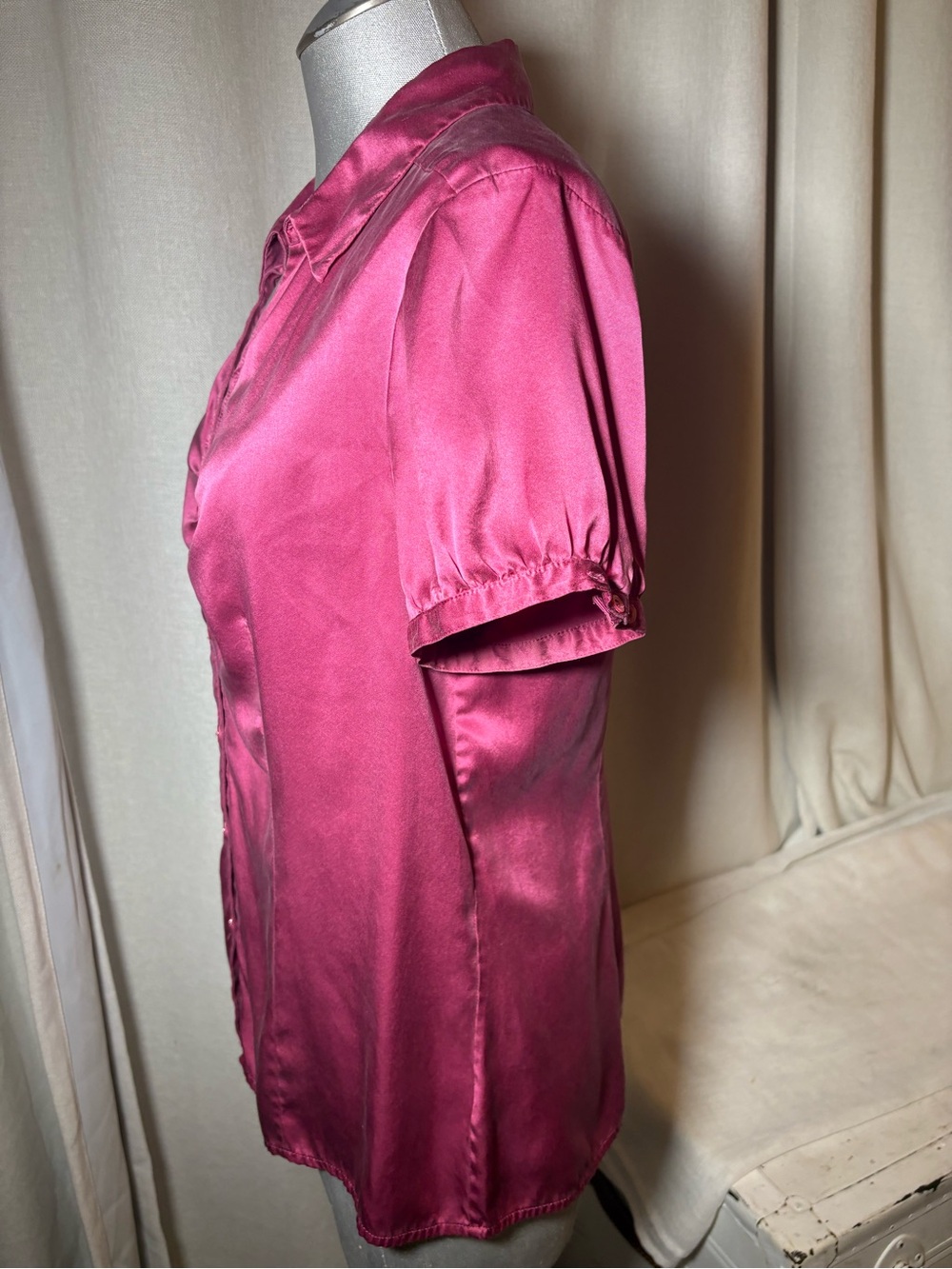 The Limited 2007 100% Silk Pink Blouse y2k Ruched Satin Office Siren size large - Picture 9 of 13